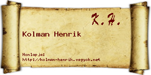 Kolman Henrik névjegykártya